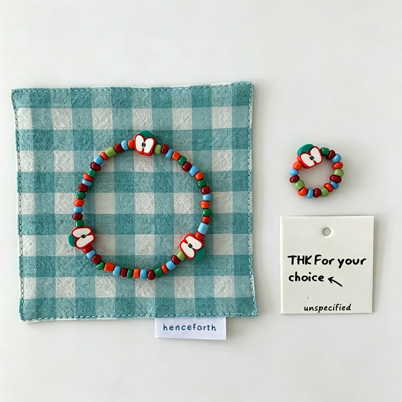 Apple Slice Beaded Bracelet & Ring