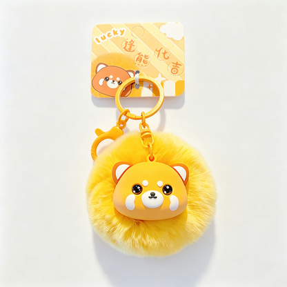 Resin Animal Head Pom‑pom Keychain