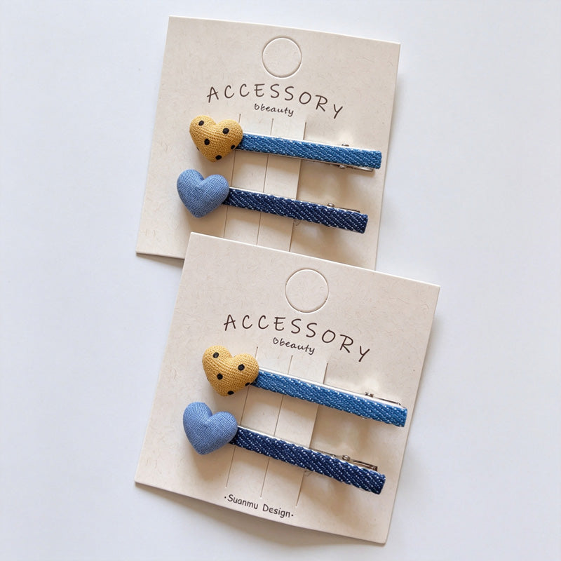 Denim Heart Shape Hair Clips
