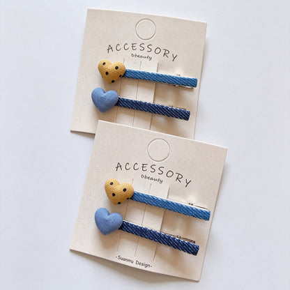 Denim Heart Shape Hair Clips