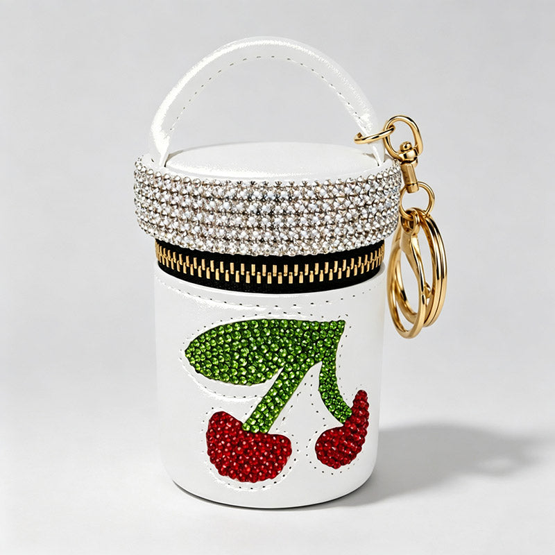 Rhinestone Cherry Coin Purse Keychain
