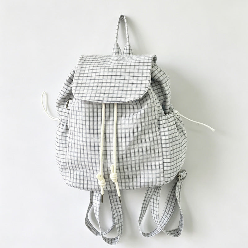 Check Drawstring Flap Backpack