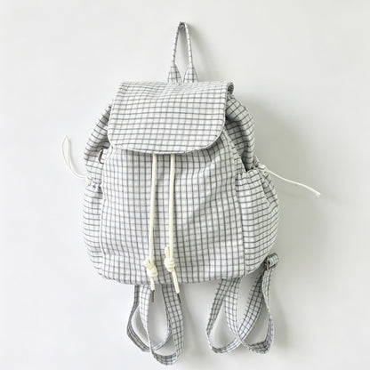Check Drawstring Flap Backpack