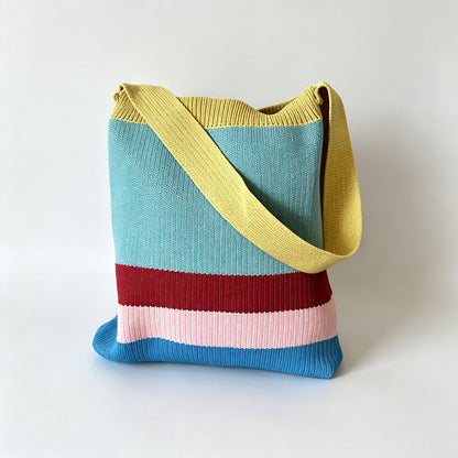 Color Block Knit Tote Bag