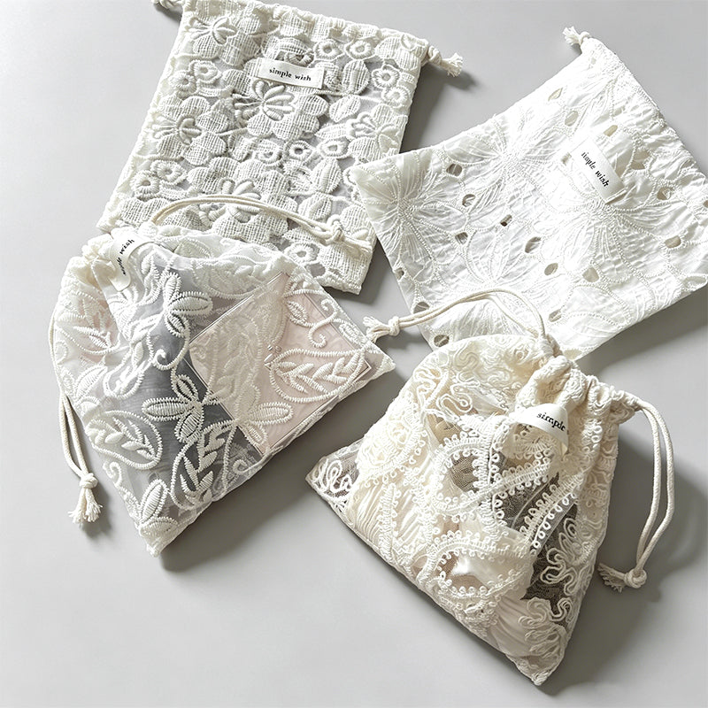 Retro-style Cotton Lace Embroidery Drawstring Storage Pouch