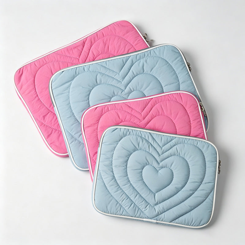 Heart Quilted Zipper Tablet Pouch