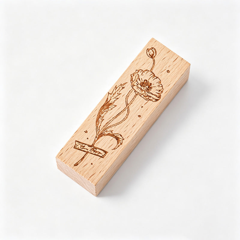 Floral Wooden Rubber Stamp