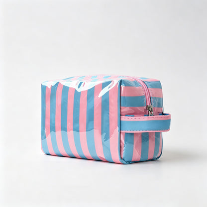 Striped PVC Zipper Cosmetic Pouch