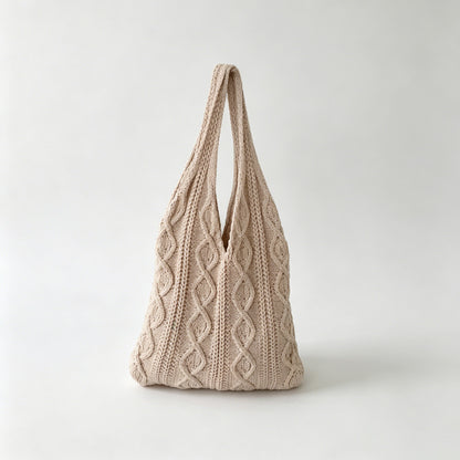 Cable Knit Hobo Tote Bag