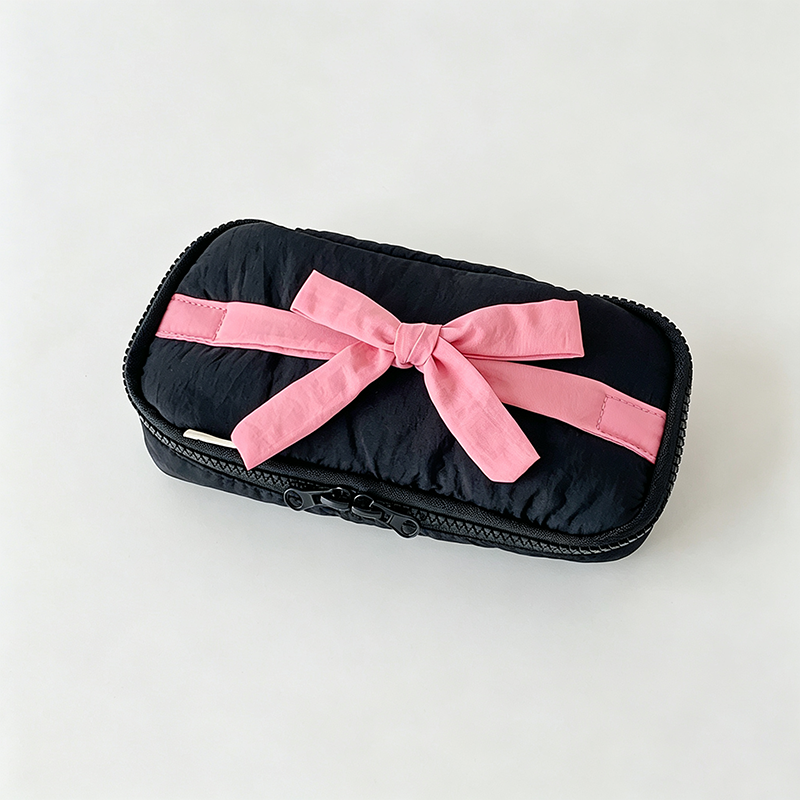 Bow‑Decorated Fabric Pencil Pouch