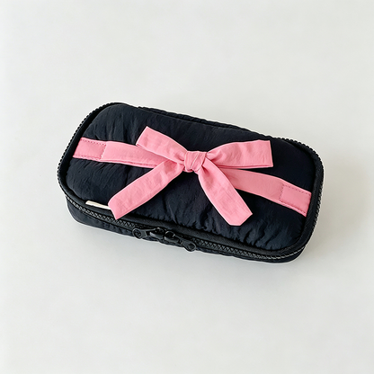 Bow‑Decorated Fabric Pencil Pouch