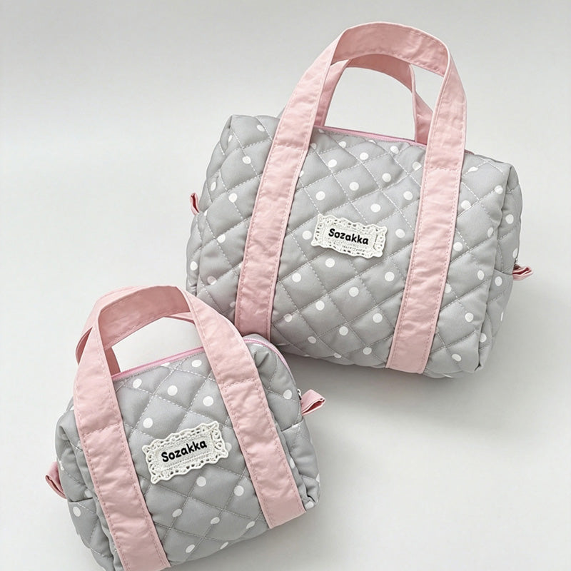 Polka Dot Quilted Handheld Cosmetic Bag