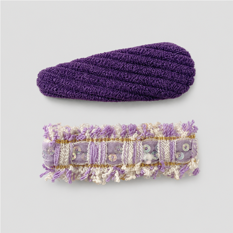 Purple Patchwork Hair Clip Set