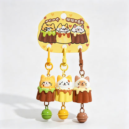 Magnetic 3‑Piece Cat Pastry Keychain Set