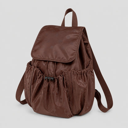 Ruffle Drawstring Flap Backpack