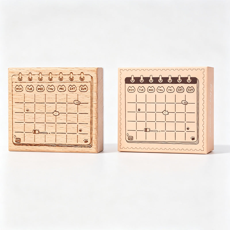Wooden Cat Planner Rubber Stamp