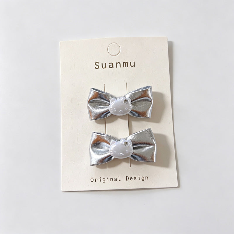 Silver Shiny Fabric Bow Hair Accessories