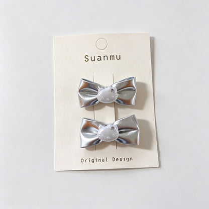 Silver Shiny Fabric Bow Hair Accessories
