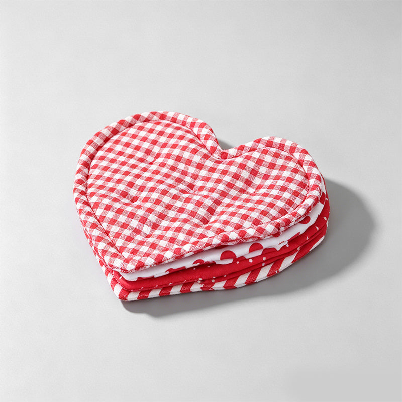 Heart Shaped Check & Dot Padded Fabric Coaster