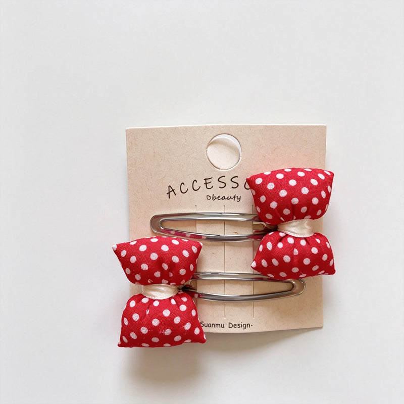 Red Polka Dot Heart Hair Clips