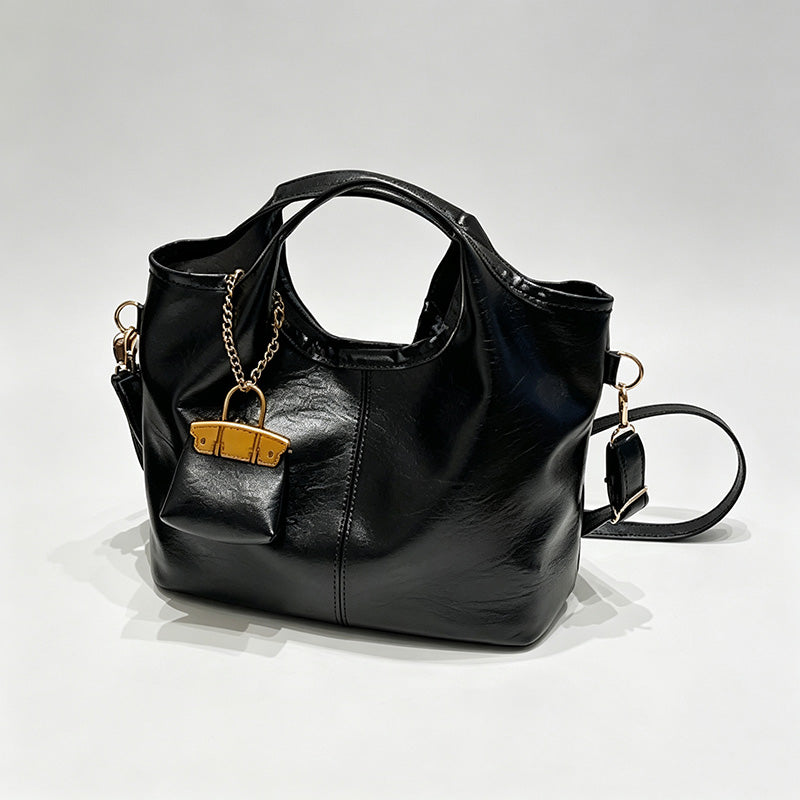 Solid Color Crossbody Bag with Pendant