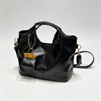 Solid Color Crossbody Bag with Pendant