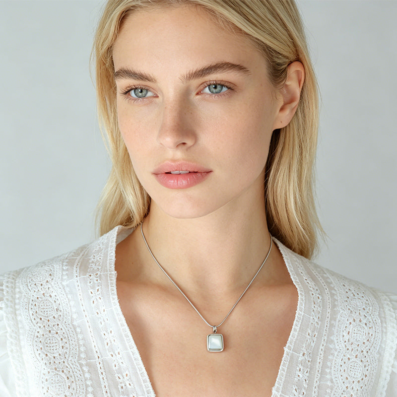 Minimalist Square White Mother-of-Pearl Pendant Necklace
