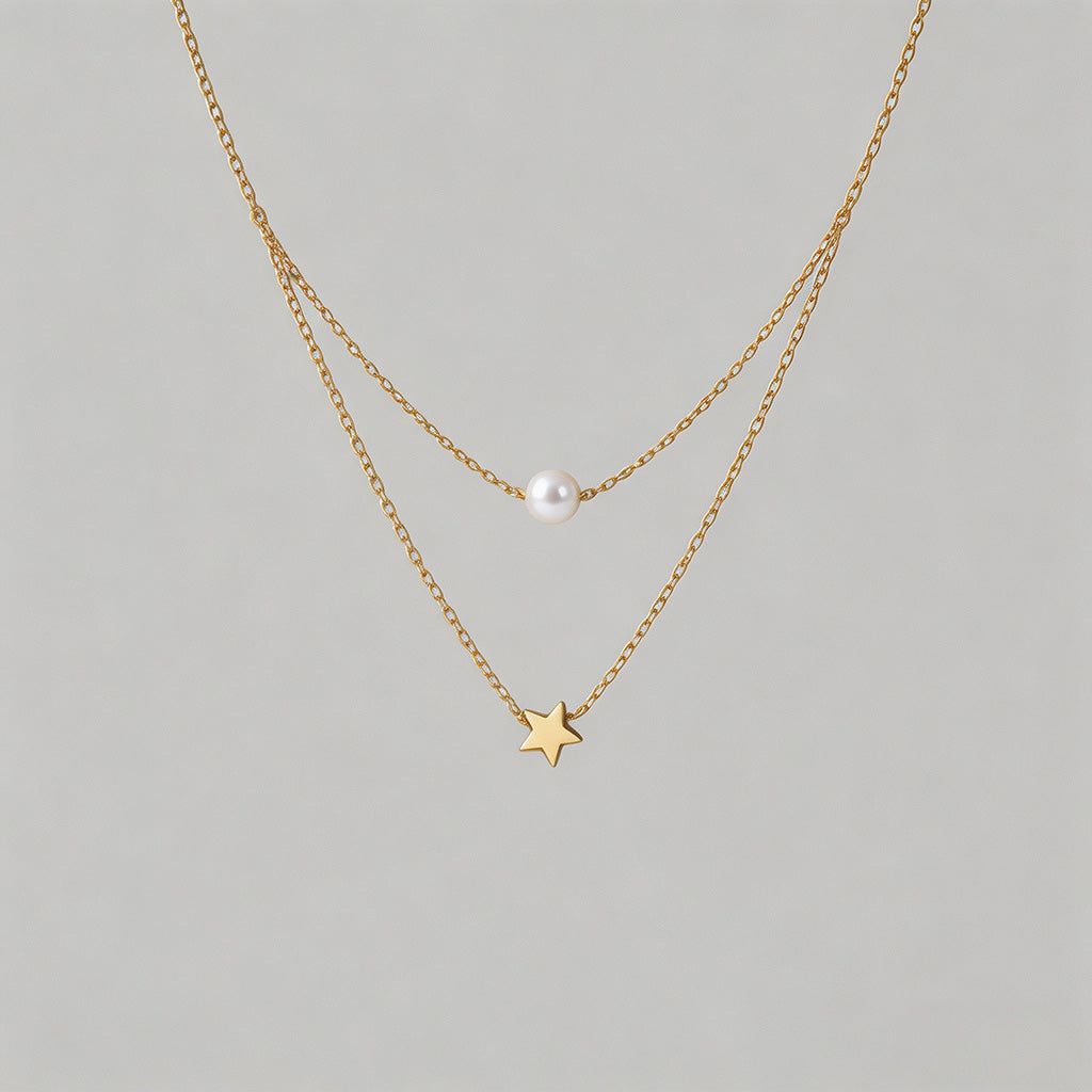 Double Layer Star & Pearl Pend - Shopdayla Wholesale - #4066