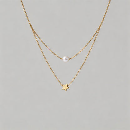 Double Layer Star & Pearl Pend - Shopdayla Wholesale - #4066