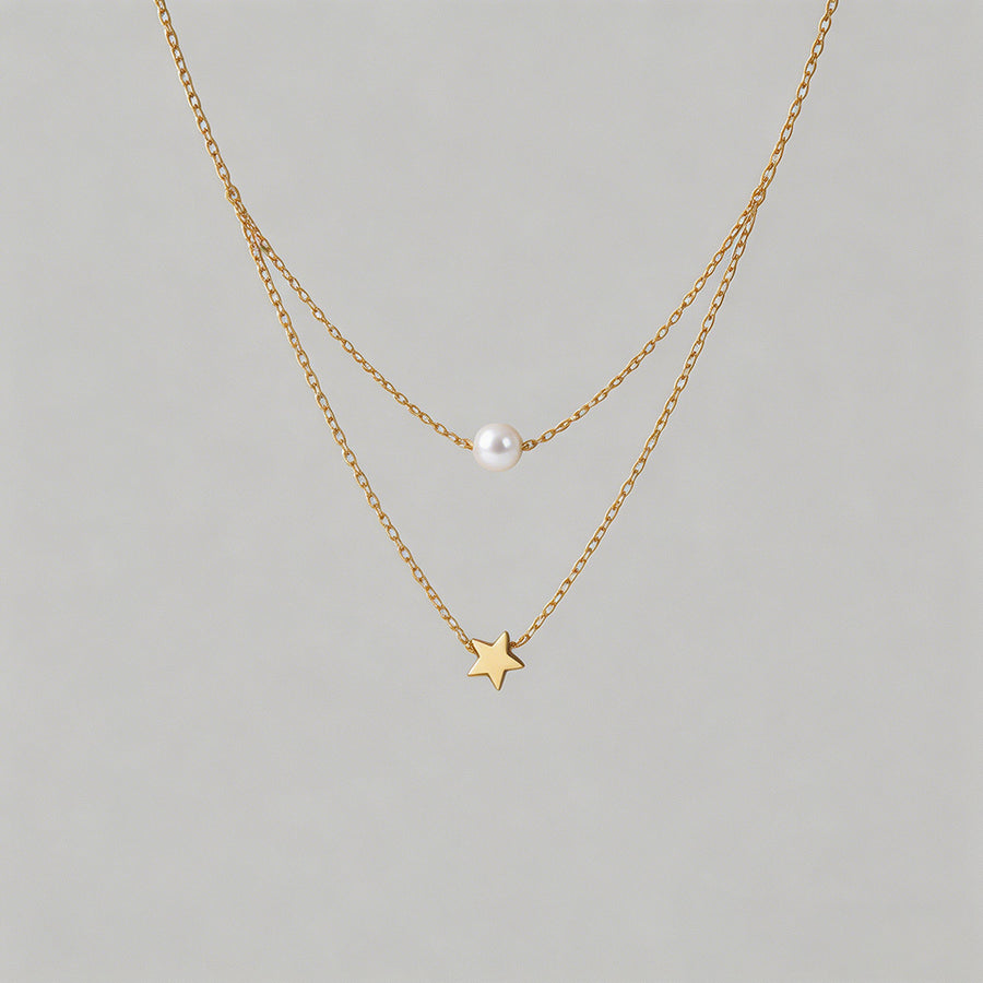 Double Layer Star & Pearl Pend - Shopdayla Wholesale - #4066