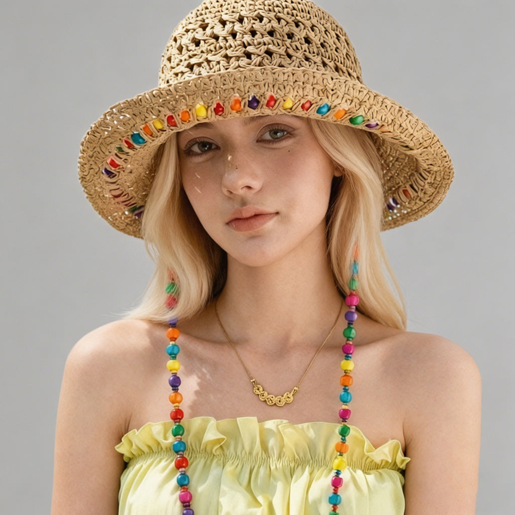 Beaded Straw Sun Hat - Shopdayla Wholesale - #2818