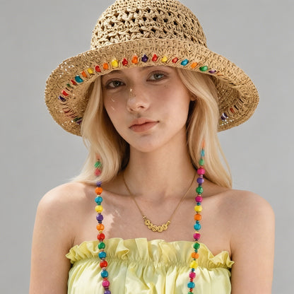 Beaded Straw Sun Hat - Shopdayla Wholesale - #2818