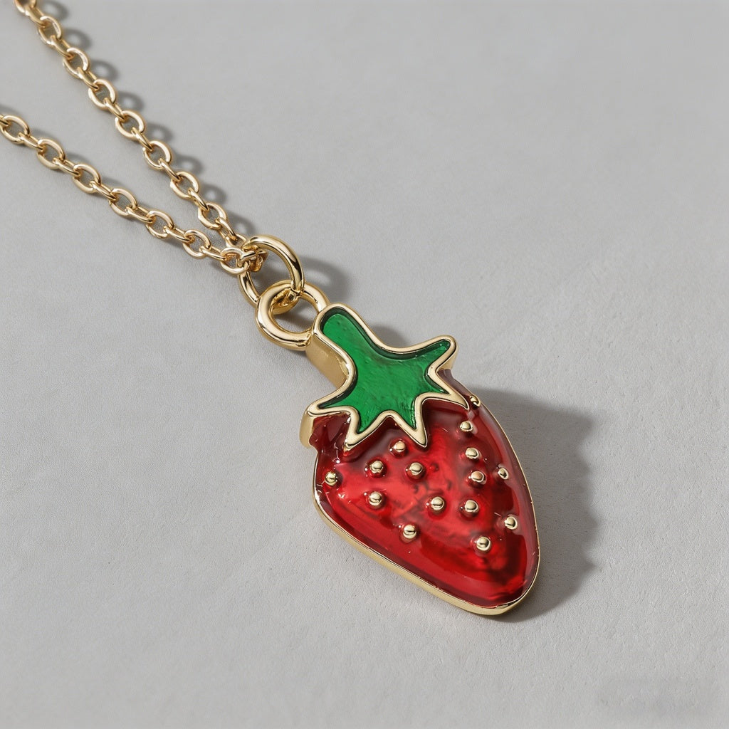 Vibrant Enamel Strawberry Pend - Shopdayla Wholesale - #9922