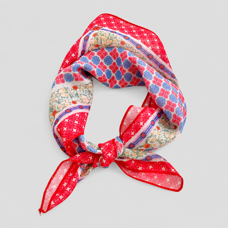 Red Tone Floral Square Scarf - Shopdayla Wholesale - #3634