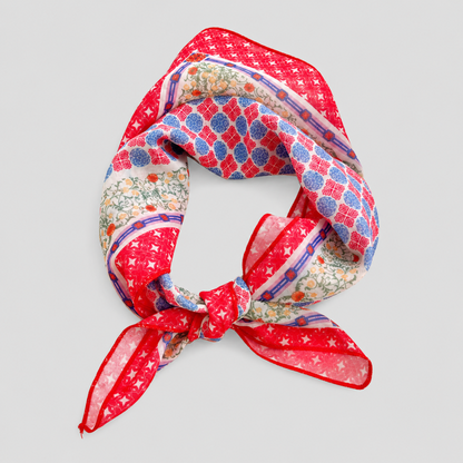 Red Tone Floral Square Scarf