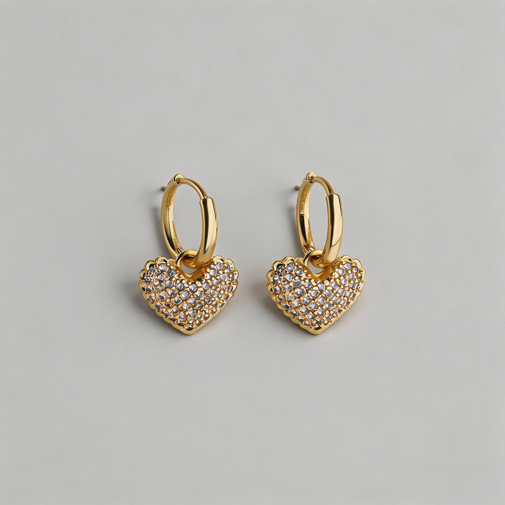 Pave CZ Heart Huggie Hoop Earr - Shopdayla Wholesale - #3986