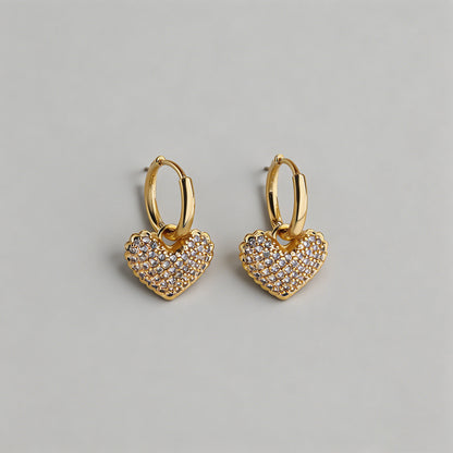 Pave CZ Heart Huggie Hoop Earr - Shopdayla Wholesale - #3986