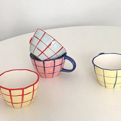 Hand Pinched Ceramic Plaid Breakfast Coffee Mug