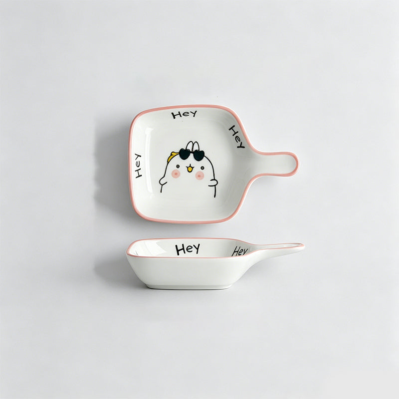 Lovely Cartoon Hand-painted Handle Ceramic Side Dish