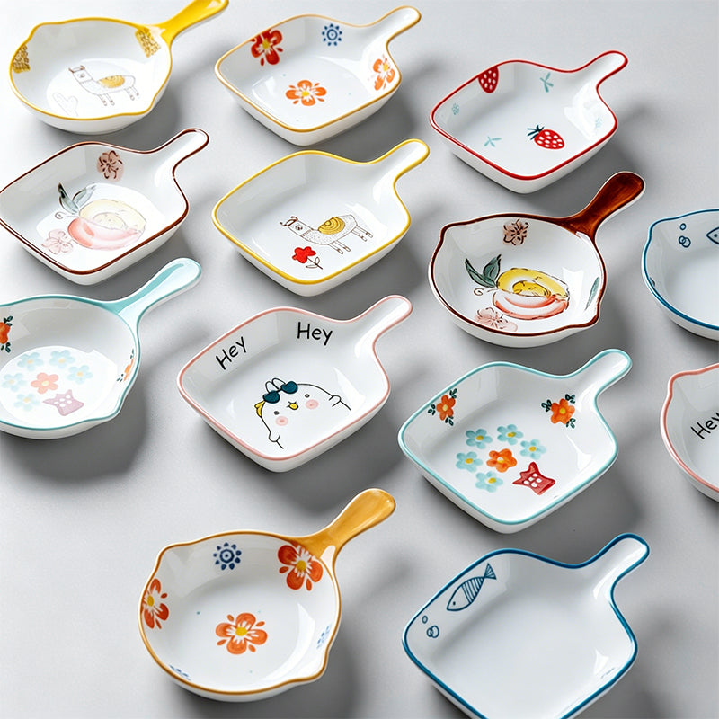 Lovely Cartoon Hand-painted Handle Ceramic Side Dish