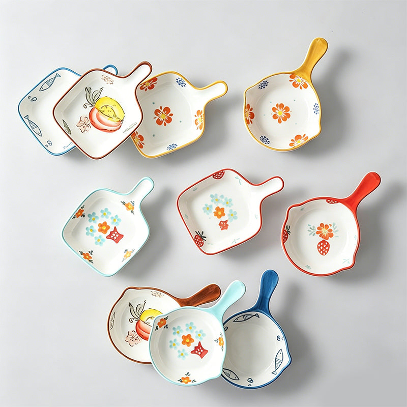 Lovely Cartoon Hand-painted Handle Ceramic Side Dish