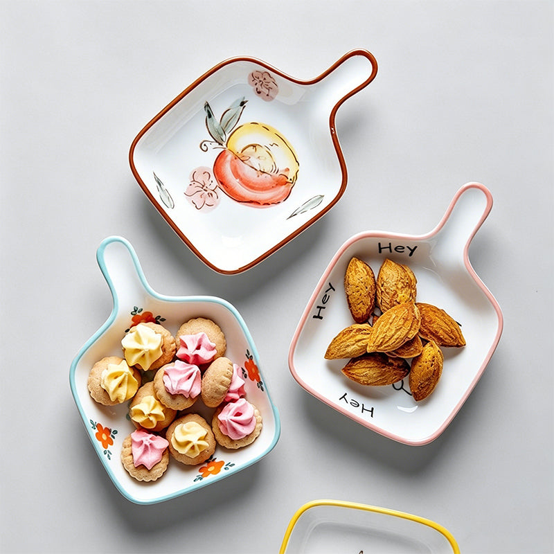 Lovely Cartoon Hand-painted Handle Ceramic Side Dish