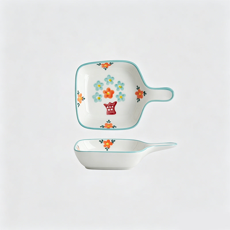 Lovely Cartoon Hand-painted Handle Ceramic Side Dish