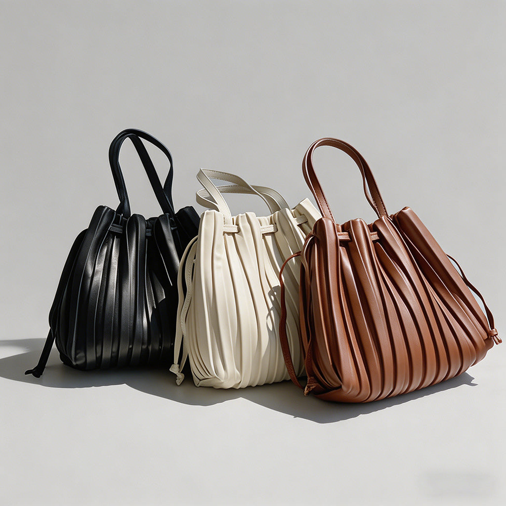 Vintage Pleated Drawstring Buc - Shopdayla Wholesale - #0290