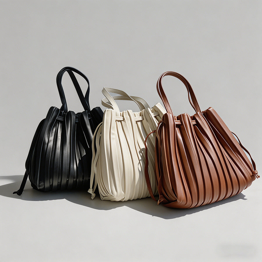 Vintage Pleated Drawstring Buc - Shopdayla Wholesale - #0290