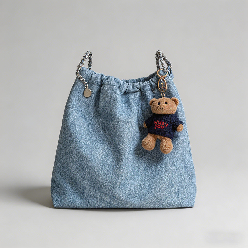 Washed Denim Drawstring Tote B - Shopdayla Wholesale - #9666