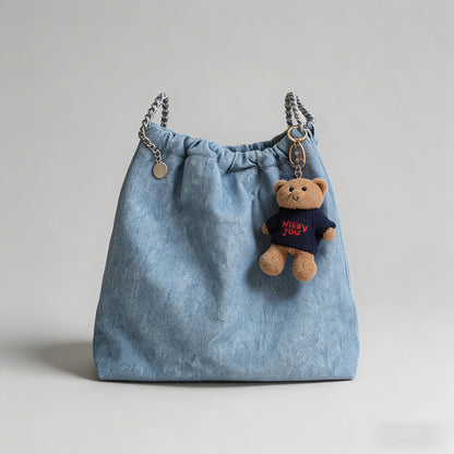 Washed Denim Drawstring Tote B - Shopdayla Wholesale - #9666