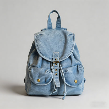 Washed Denim Drawstring Backpa - Shopdayla Wholesale - #9842