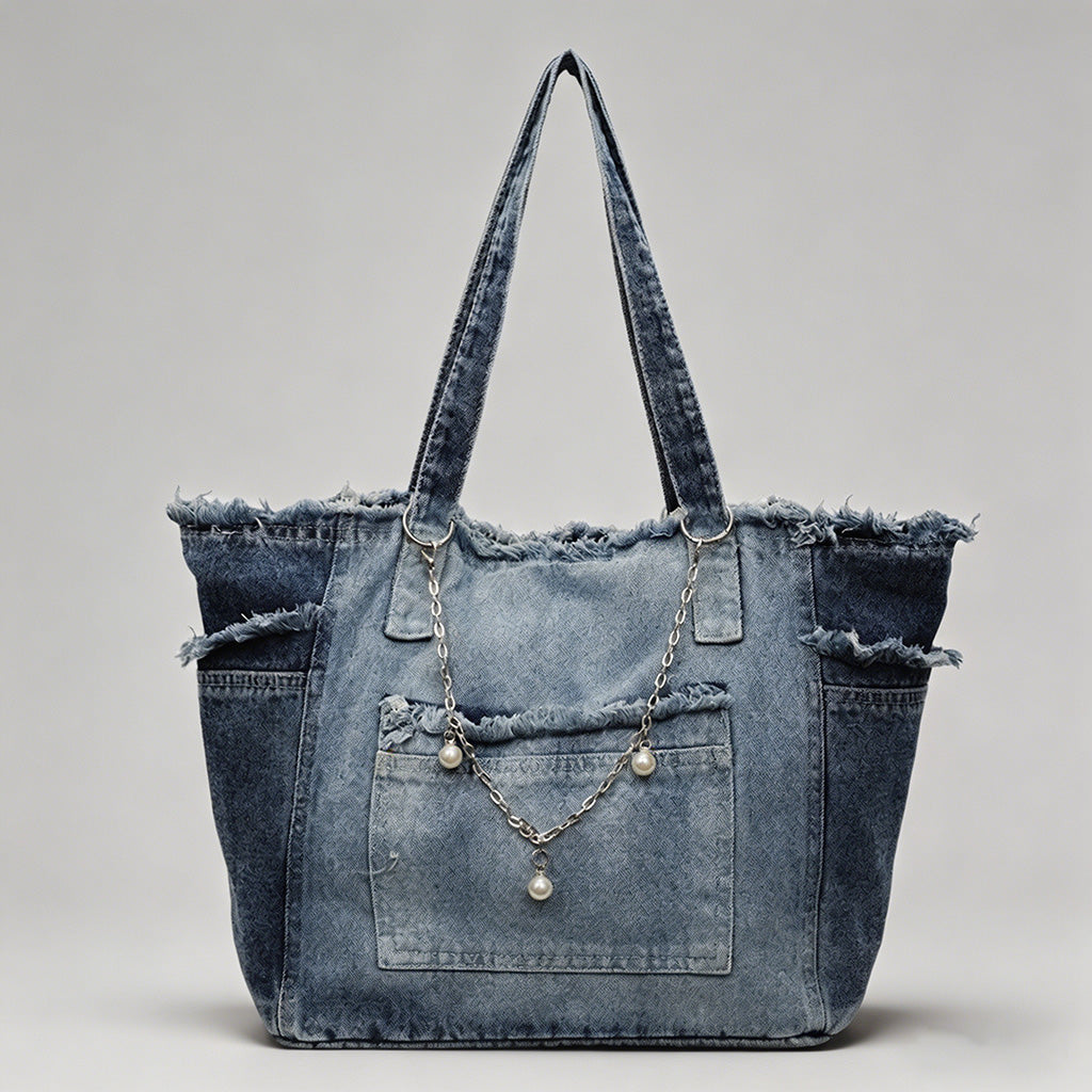 Frayed Edge Denim Tote Bag - Shopdayla Wholesale - #3826