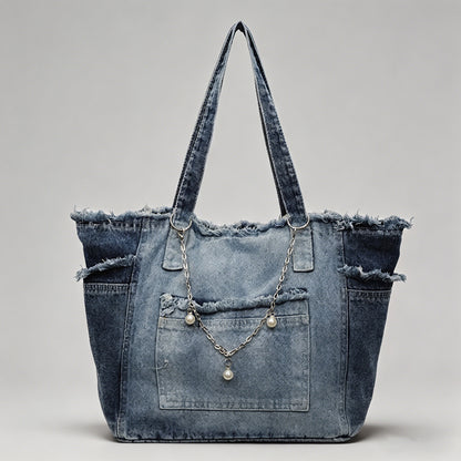 Frayed Edge Denim Tote Bag - Shopdayla Wholesale - #3826